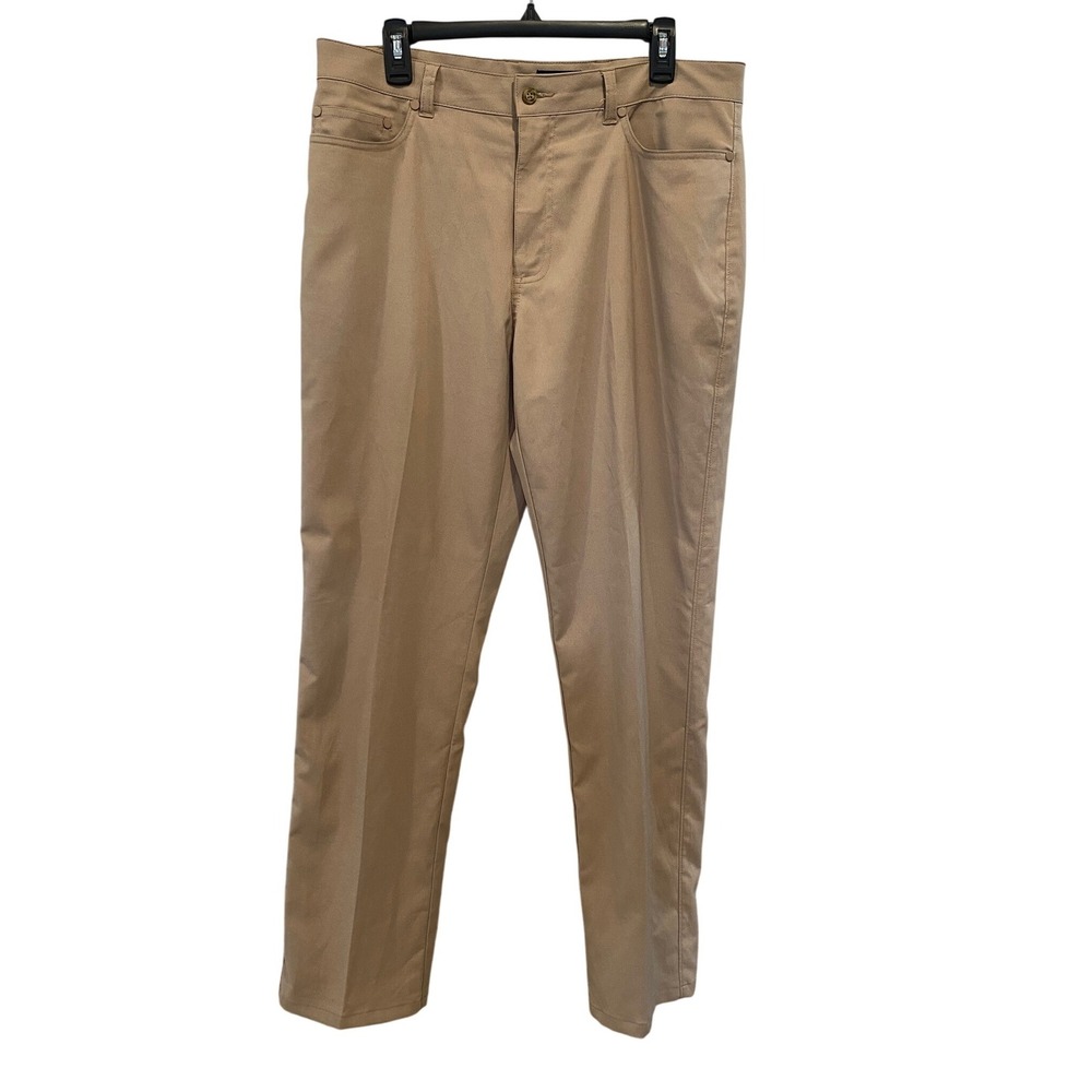 PGA Tour Mens Golf Pants Khaki Tan Straight Leg 5-Pocket Stretch Trousers 34x30‎